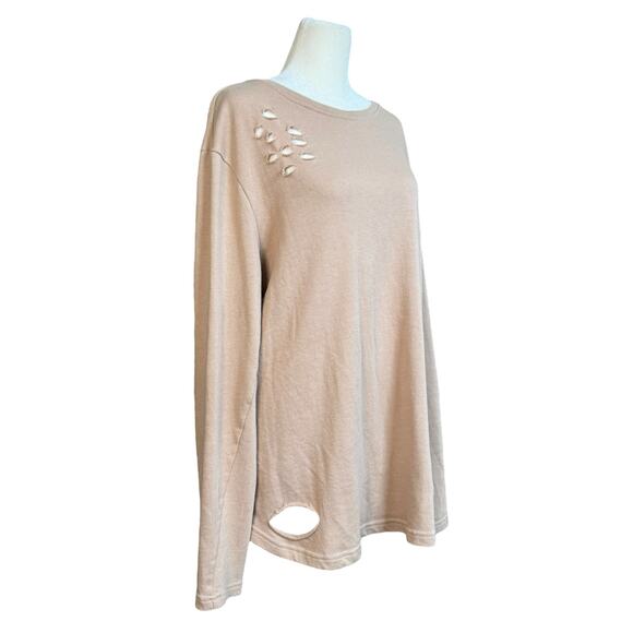 Alphalete Sweatshirt Women L‎ Beige Athletic Gym Distressed Comfy Fitness Lounge - Picture 7 of 9